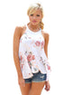 Sexy White Floral Print Flowy Tank Top